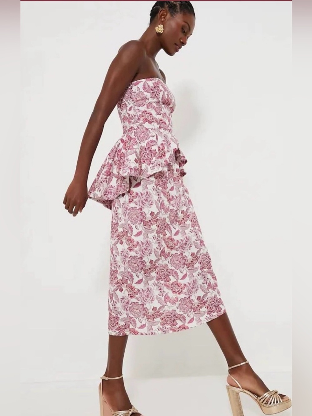 NWT Hyacinth House Roxanne White and Red Floral Strapless Size Medium